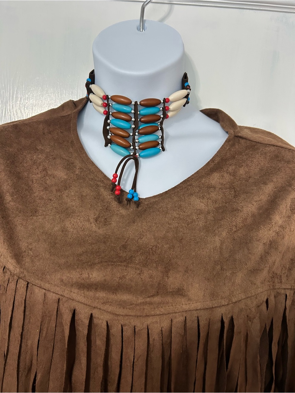Adult Native American Indian faux suede costume Halloween shirt with fringe. OS - Picture 10 of 10